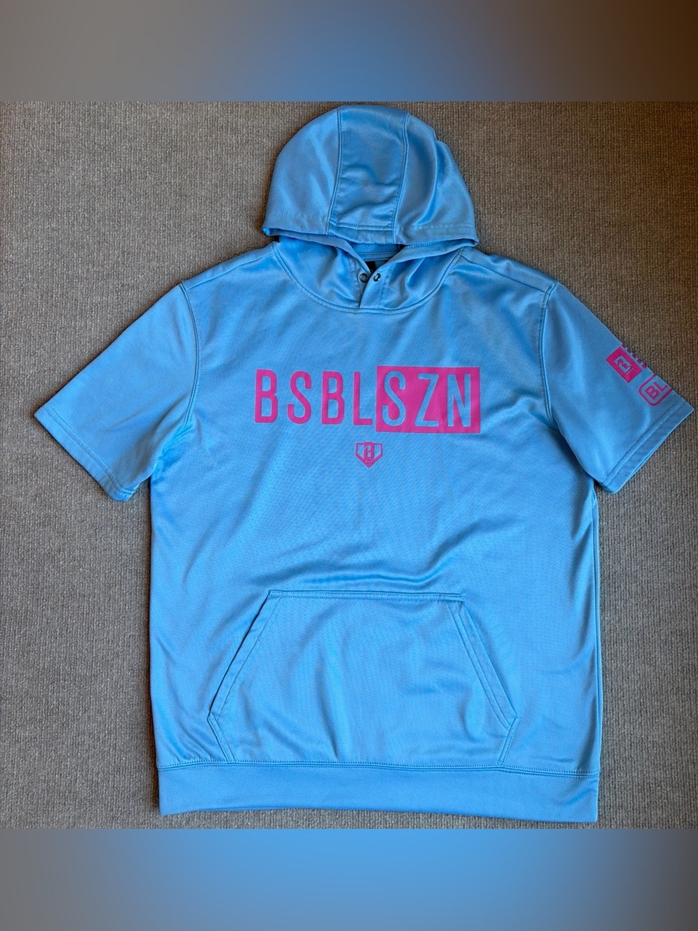 Baseball Lifestyle 101 Hoodie Adult Medium Light Blue Pink Short Sleeve